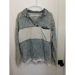 Chubbies Denimy Of The State Acid Wash Denim Rugby Style Shirt Rare Men Large